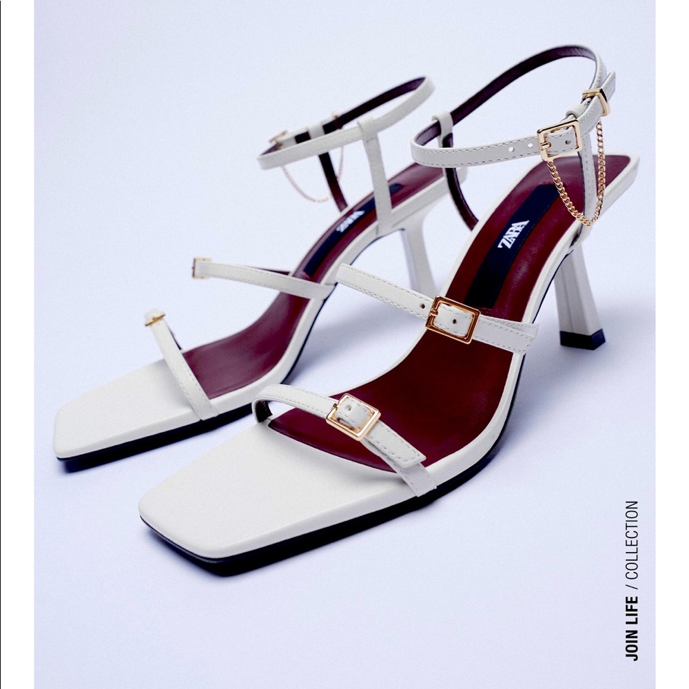 ZARA LEATHER HIGH HEEL STRAPPY SANDALS WITH BUCKLE